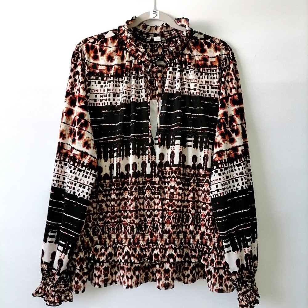 Cato Womens Multicolor V-Neck Long Sleeve Leopard Blouse Top Size XLarge